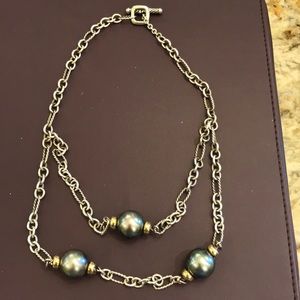 David Yurman SS & 18K gold and pearl Necklace